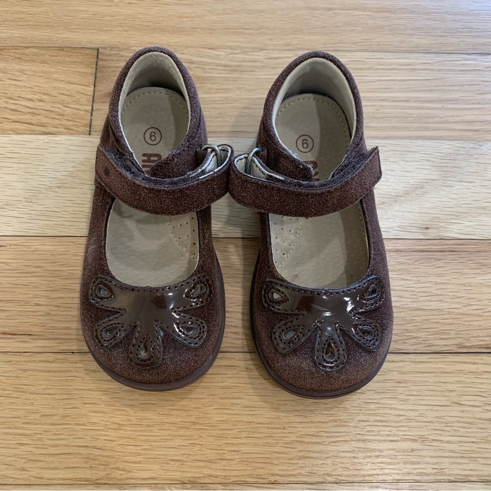 Angel Girls‎ Brown Bloom Leather Lining Gum Sole Mary Jane Shoes Toddler 6